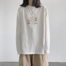 基础款重磅纯棉白t内搭打底衫女秋冬季情侣装大码宽松长袖T恤上衣