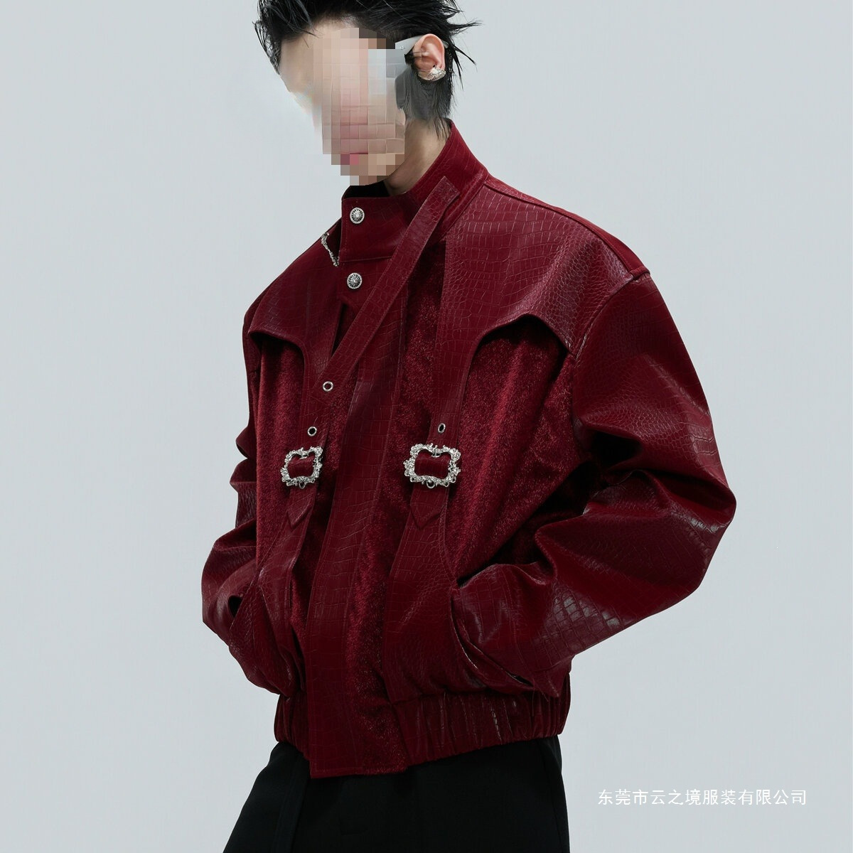 鳄鱼纹鳞片短款皮衣外套男解构痞帅炸街机车夹克hiphop立领棒球服