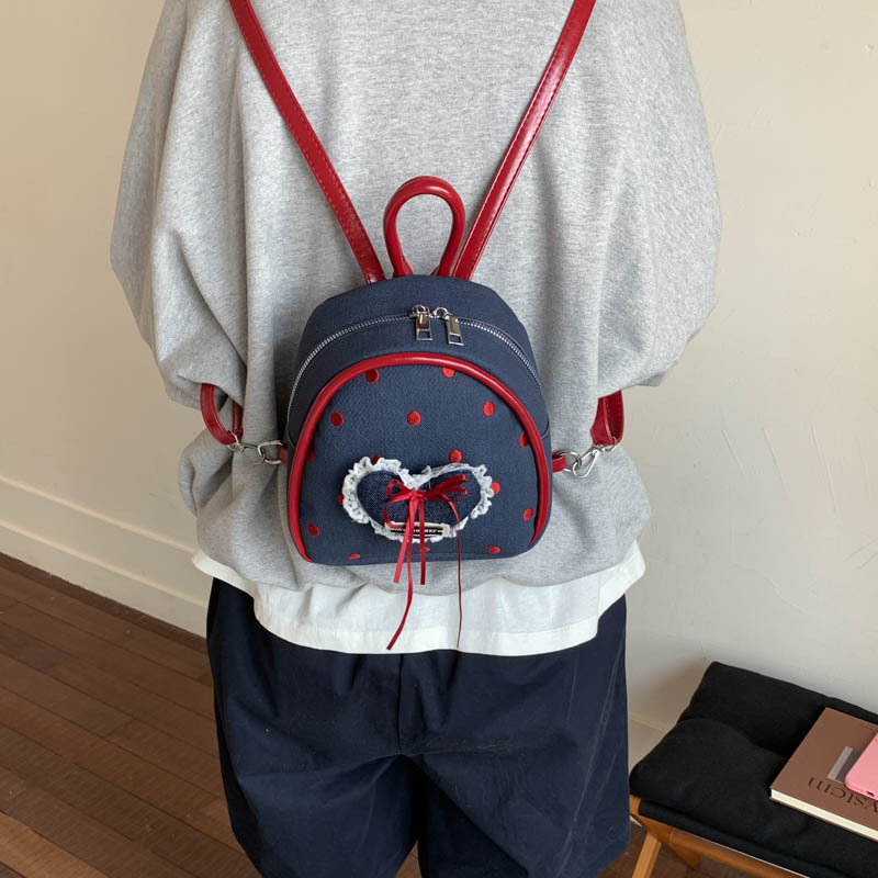 儿童包新款韩系蕾丝爱心波点刺绣迷你双肩包少女芭蕾风可爱小背包|undefined
