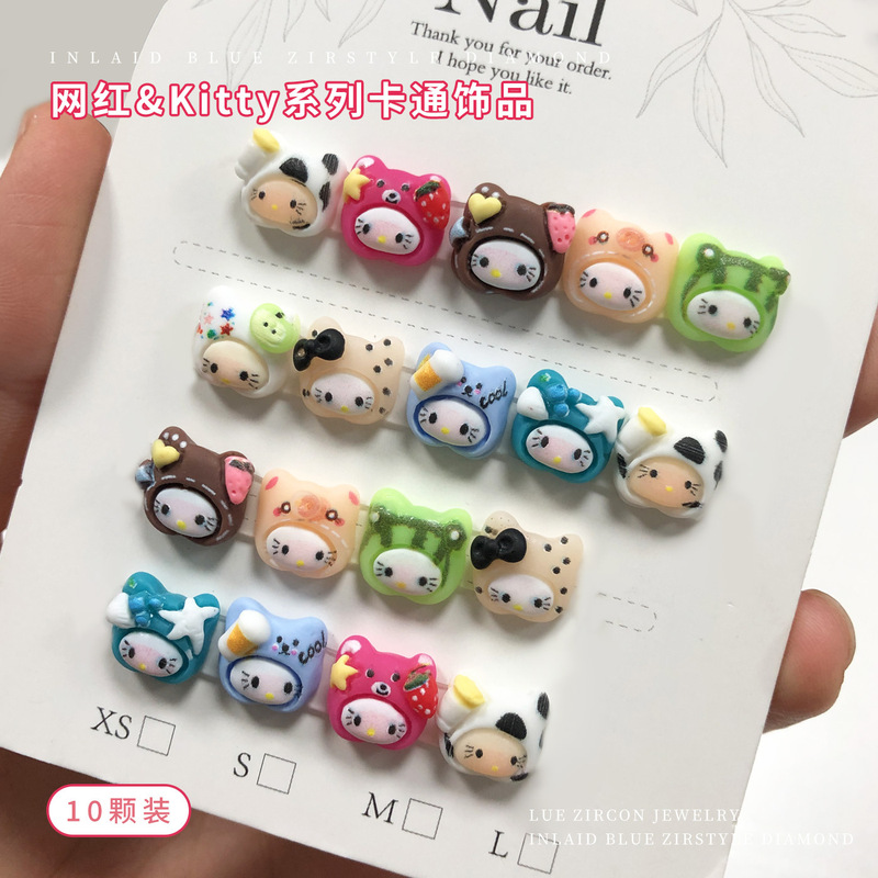 Headgear Kitty Cat Nail Art Accessories Popular Cute Cartoon Kt Hello Kitty DIY Wearable Nail Diamond Resin Accessories