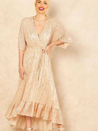 European and American New Style Fashion Lady Gown with Elastic Waist, Heavy Work Sparkling Dress for Women's Evening Party