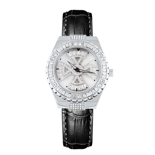 Timini  New Rhinestone Light Luxury Belt Watch Fashionable Temperament Rotating Dial Design Women's Quartz Watch