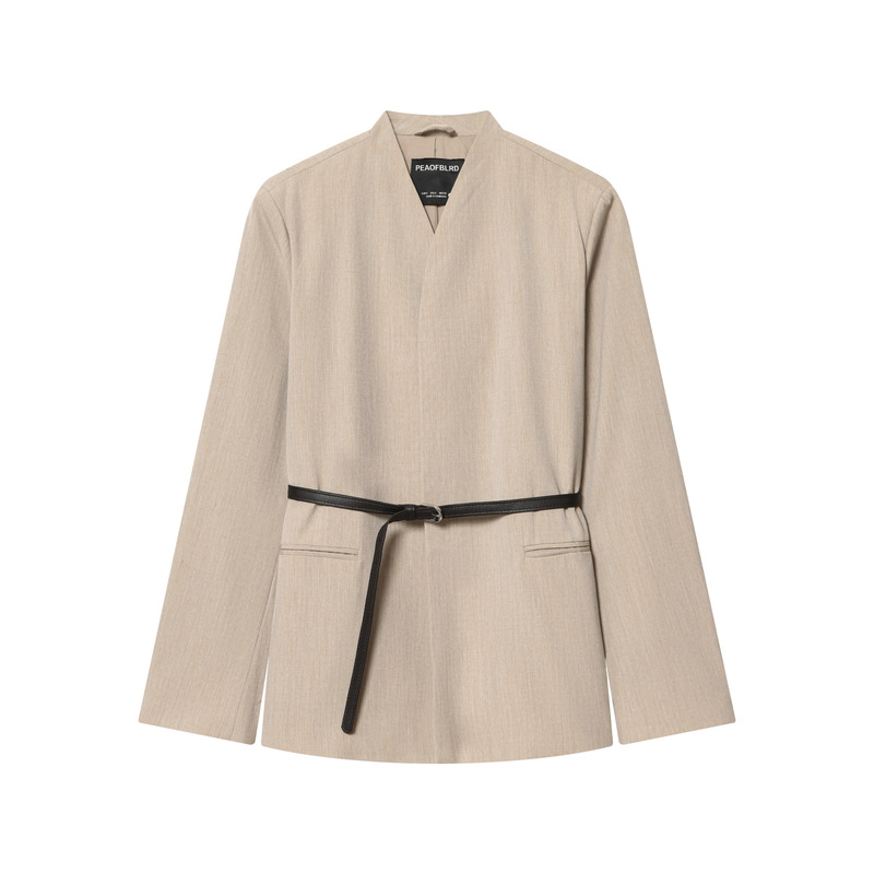 Wholesale 2026 Spring Women's Versatile V-Neck Long Sleeve Casual Blazer with Belt Bb1-9720