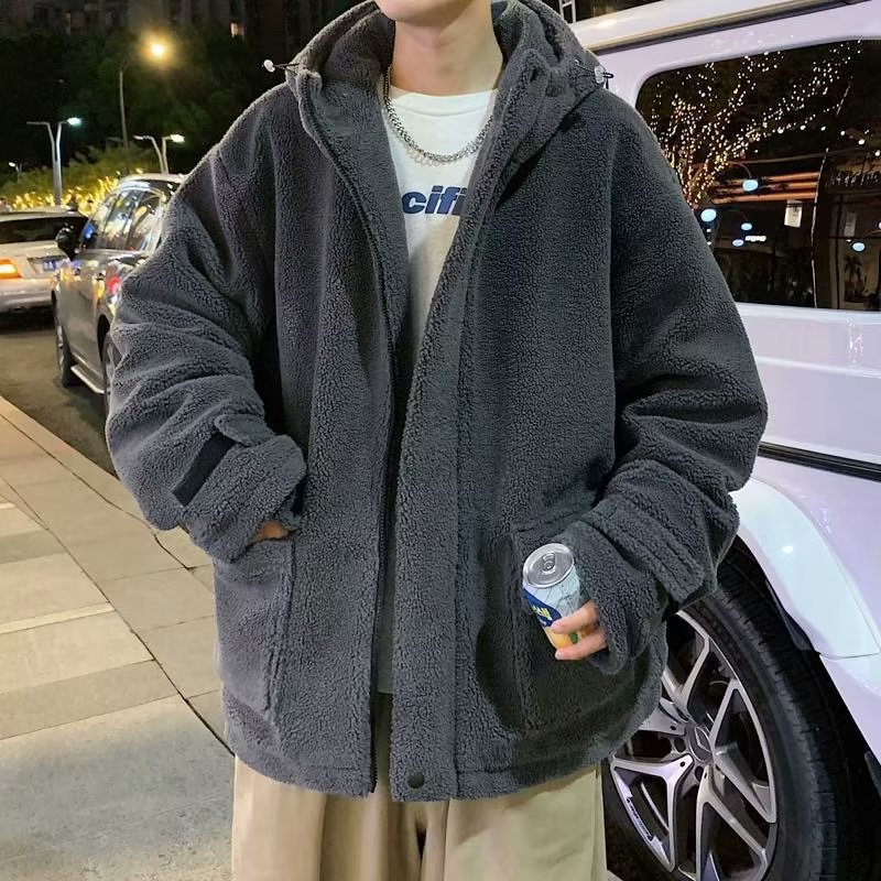 Abrigo acolchado de algodón de lana de cordero oscuro con capucha para niños invierno ins marca de moda retro ruan guapo abrigo de algodón acolchado abrigo casual abrigo cálido