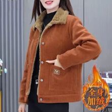 秋冬新款灯芯绒女士短外套加绒加厚保暖时尚减龄宽松显瘦长袖外套