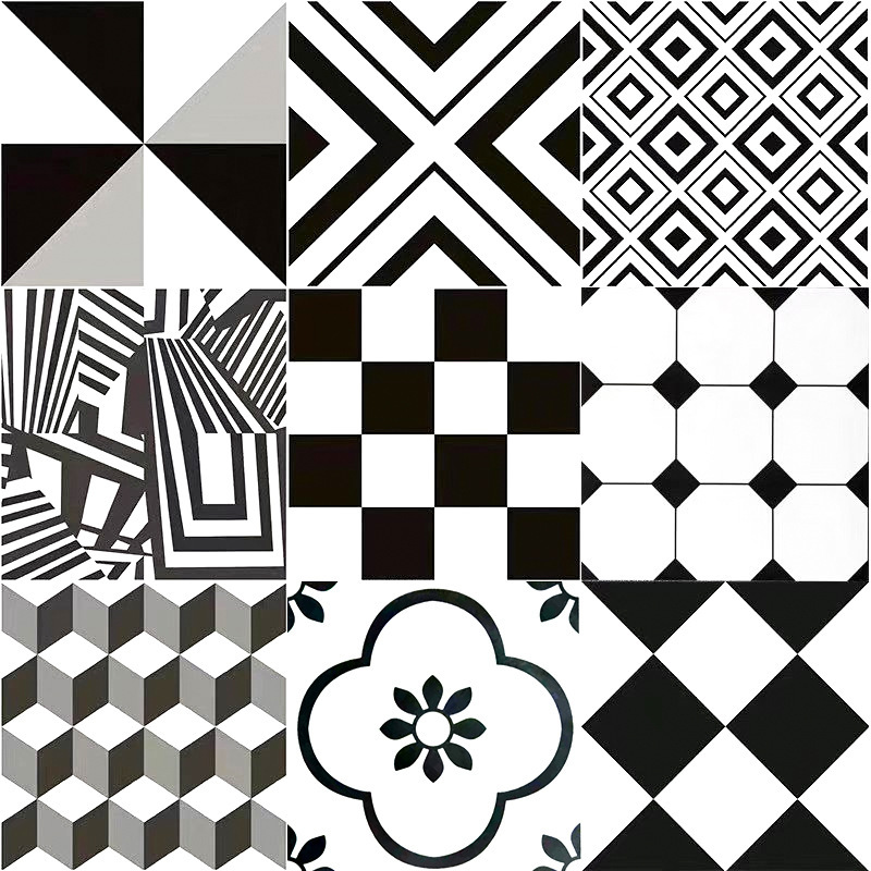Scandinavian Geometric Antique Tiles Black and White Parquet Floor Tiles 600X600 Living Room Kitchen Bathroom Balcony Non-Slip Clothing Store Restaurant