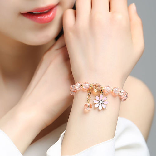 Pink explosion crystal daisy bracelet female Korean style jewelry sun flower bestie student bracelet jewelry ins