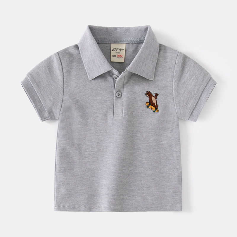 Children's embroidered polo shirt 2024 Summer baby short-sleeved shirt Boys' short-sleeved T-shirt fashion cartoon children's clothing