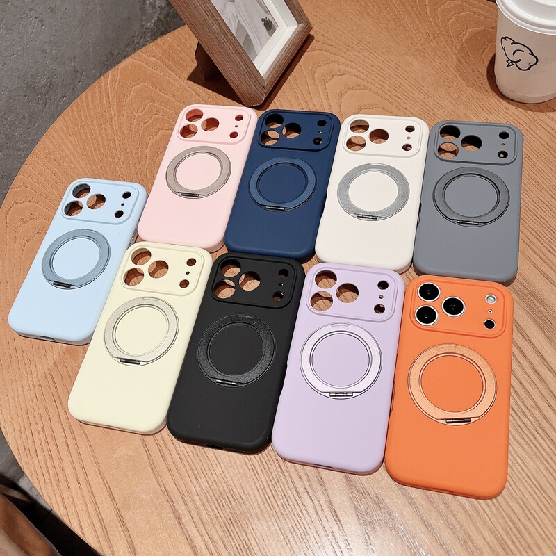 17 Suitable for Iphone16Pro Liquid Silicone 360 ​​Damping Bracket Mobile Phone Case Apple 15 Anti-Fall 14 Protective Cover