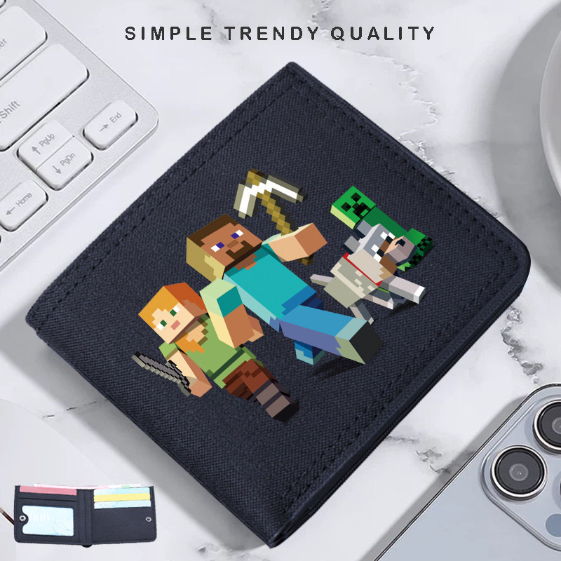Minecraft New Cartoon-Themed Wallet for Teenagers, Children, and Male Students, Canvas Short Wallet with Multiple Card Slots and Coin Pocket Minecraft New Cartoon-Themed Wallet for Teenagers, Children, and Male Students, Canvas Short Wallet with Multiple Card Slots and Coin Pocket