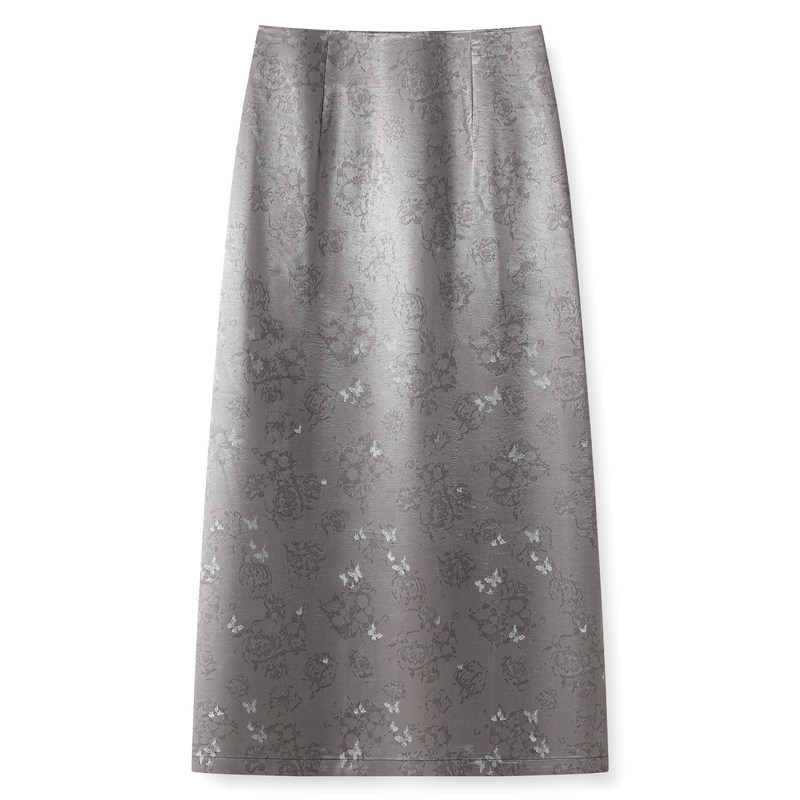 Gray Satin A-Line Skirt for Women 2026 Summer New Style Elastic High-Waist Slimming Mid-Length Slit Straight Skirt Gray Satin A-Line Skirt for Women 2026 Summer New Style Elastic High-Waist Slimming Mid-Length Slit Straight Skirt