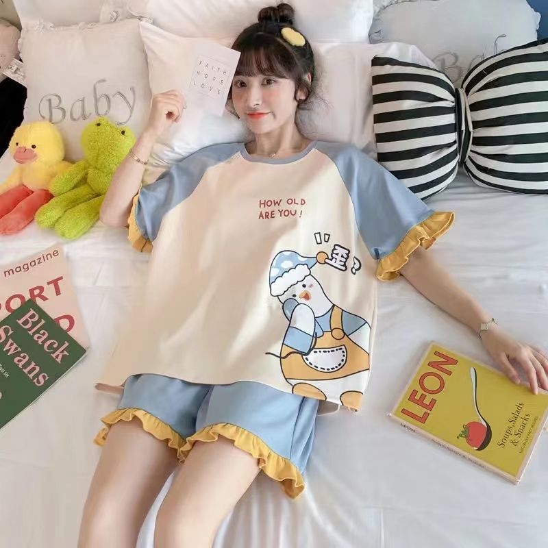 Pajamas Women's Wholesale Summer Short-sleeved Thin Spring and Autumn Suit Loose Version Student Large Size Princess Style Home Clothes Summer Clothes