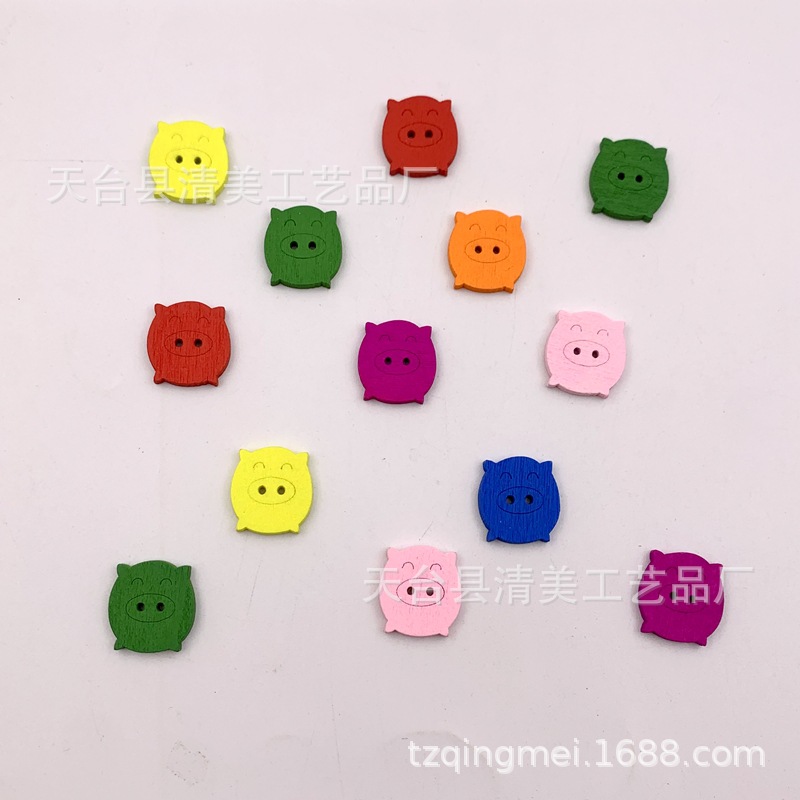 16*17*3mm color de dibujos animados lechón hermosa decoración niños dibujos animados de madera cabeza de cerdo 50 piezas por paquete