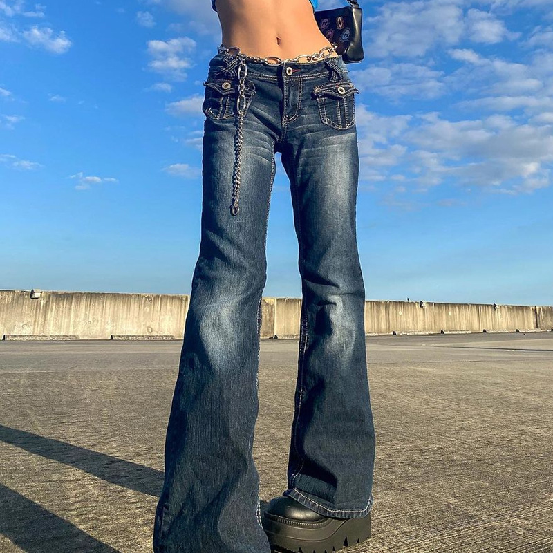 Cross-Border European and American Aliexpress Autumn Women's Fashion Retro Distressed Trendy Spicy Girl Low-Waist Pocket Jeans for Women Cross-Border European and American Aliexpress Autumn Women's Fashion Retro Distressed Trendy Spicy Girl Low-Waist Pocket Jeans for Women