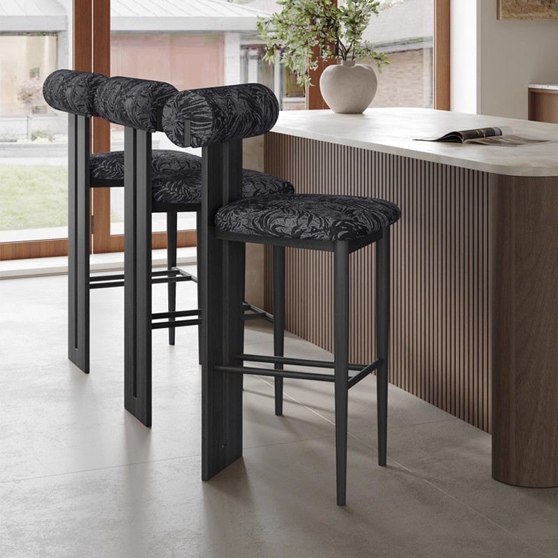 Ash Wood Bar Chair French Retro Style Bar Chair Cafe High Stool Home Island Solid Wood Dining Chair