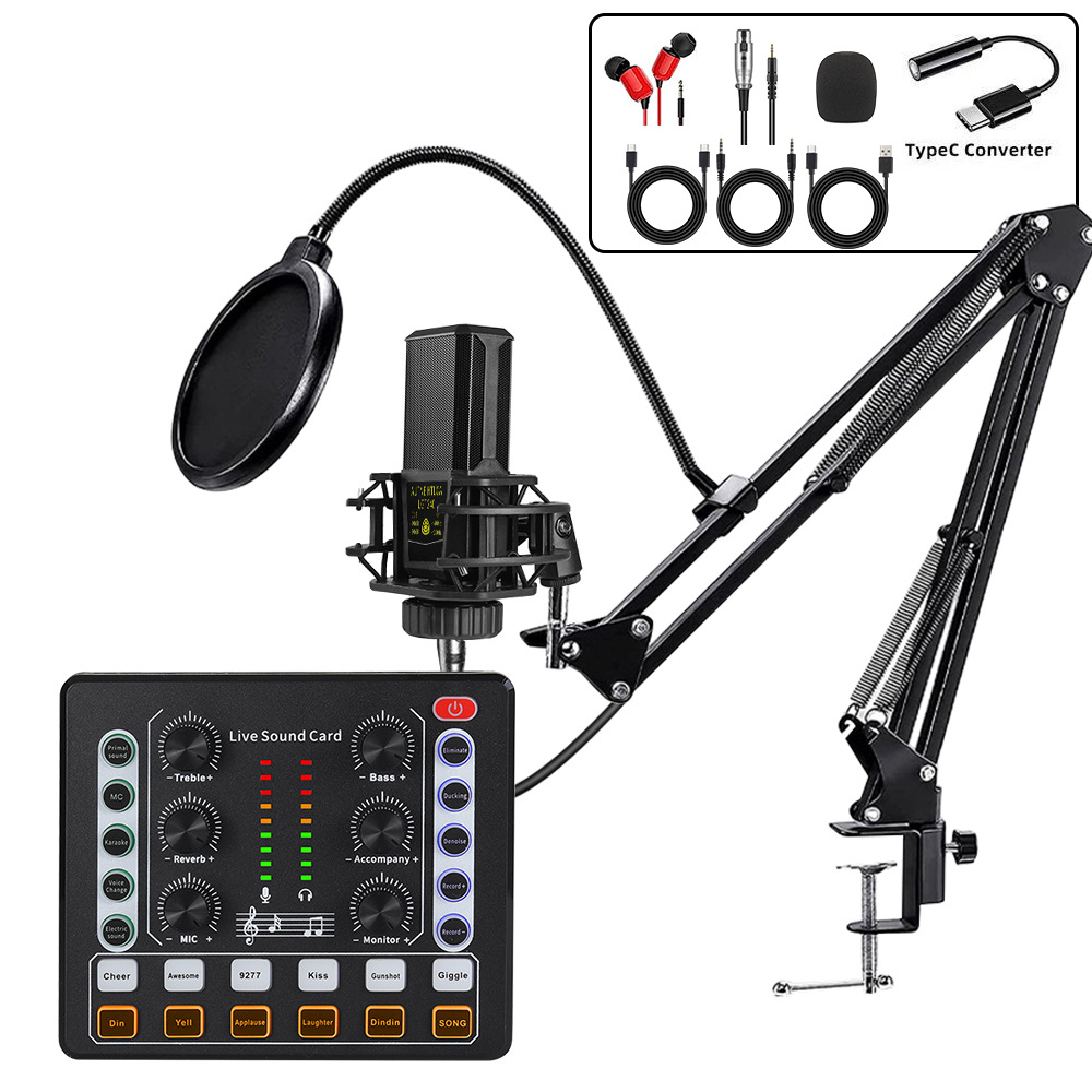 240 micrófono de condensador micrófono v8 teléfono celular tarjeta de sonido inglés computadora podcast interfaz typec conjunto de transmisión en vivo