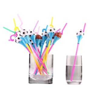 Creative Cute Fun Football Shape Retractable Curved Long Crazy Art Straw DIY Hard Straw