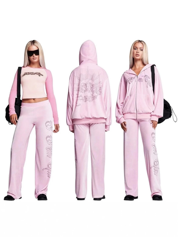 I.Am.Gia 2025 New Autumn and Winter Hooded Casual Long-Sleeved Loose Letter Hot Diamond Zipper Sweatshirt Suit