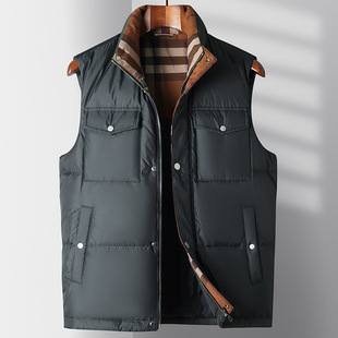 Down vest men's 2023 Winter new thickened fashion short warm vest waistcoat sleeveless stand collar coat
