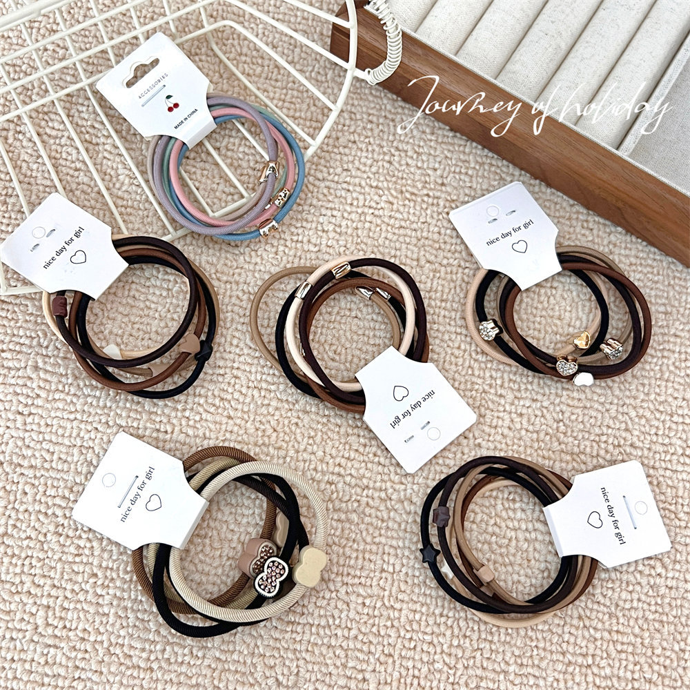 5 piezas de leche marrón banda de pelo traje de moda corbata de pelo banda de goma Morandi simple cuerda de pelo básico accesorios para el cabello