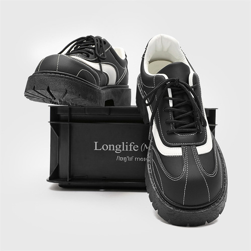 2024 New Black Casual Leather Shoes for Men with Big Mickey Derby Style, Uncommon Low-Top Thick Sole Height Increasing Men's Shoes Z15