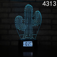 小时钟底座小夜灯外销led创意3d亚克力可装电池七彩触摸遥控台灯