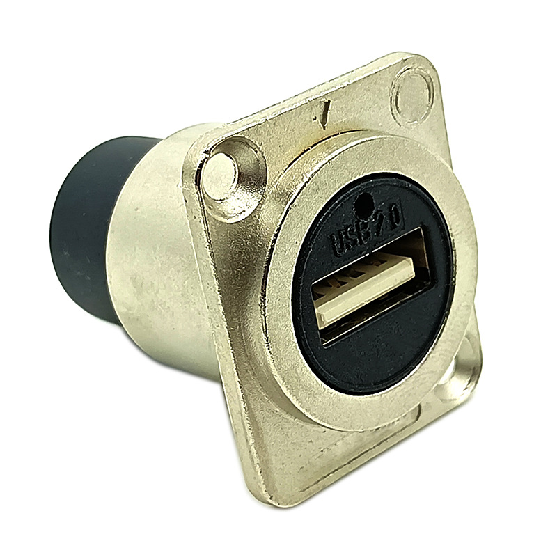 D型面板带灯USB2.0直式固定插座 前后双头直插D型贯通式数据头