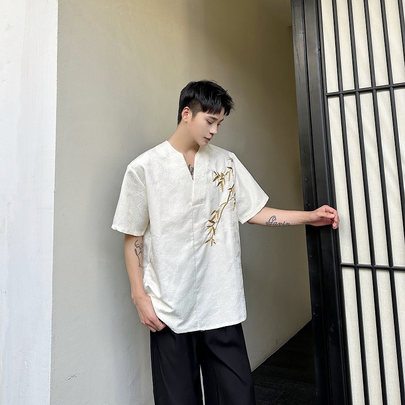 设计款提花锈竹立领盘扣复古衬衣A246-5260-595