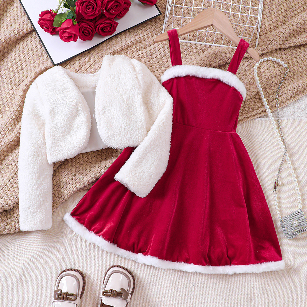 Vêtements pour enfants EW, nouveau produit pour filles, petit manteau d'automne et d'hiver, robe à bretelles en velours TZ855-D_voghion.com