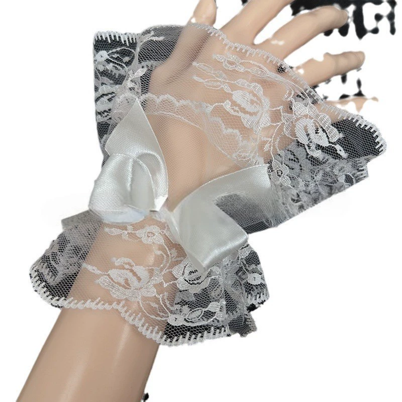 Bridal lace hand sleeves, black and white bow wrist sleeves, shooting performance female Lolita costume styling props