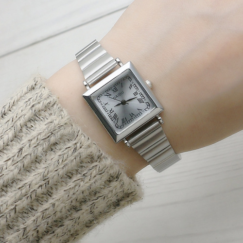 Bamboo belt square Japanese and Korean Roman scale women's watch girls' exam watch fashion quartz watch women's mesh belt watch