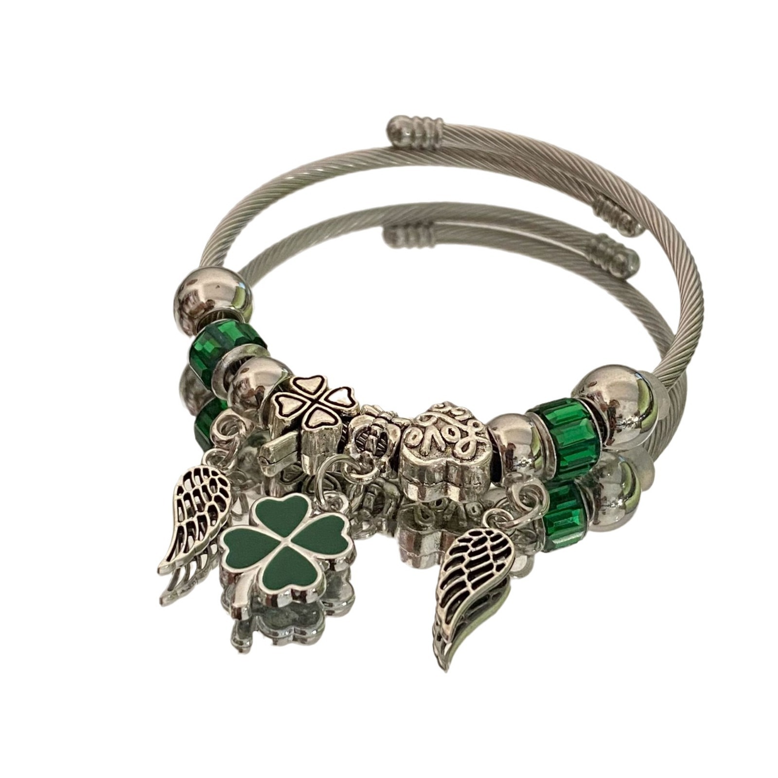 Bracciale con perline quadrifoglio ali d angelo design di nicchia_voghion.com