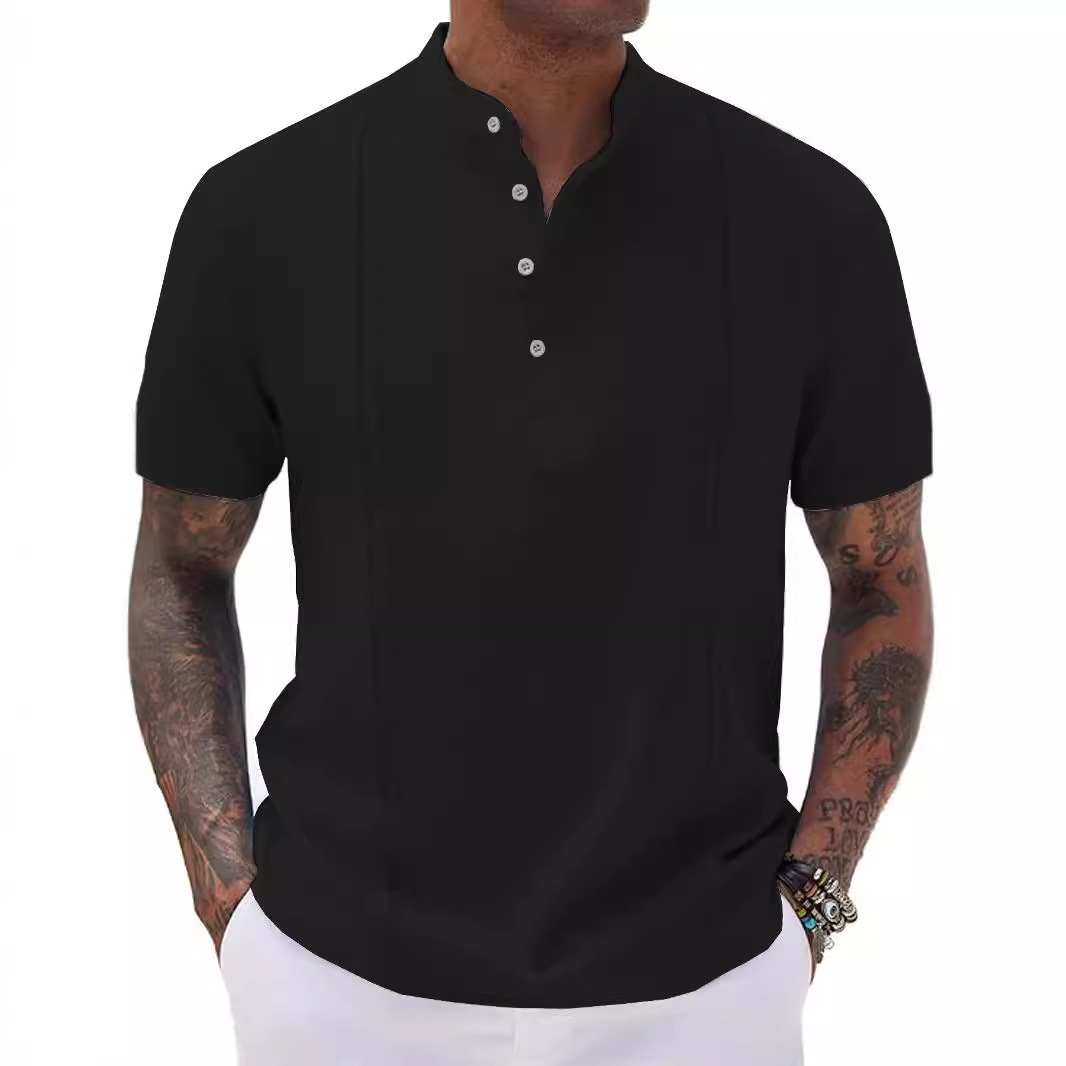 Nueva camiseta de hombre estilo europeo y americano con media cremallera, camiseta informal de verano a rayas de manga corta para negocios, camiseta transpirable estampada.