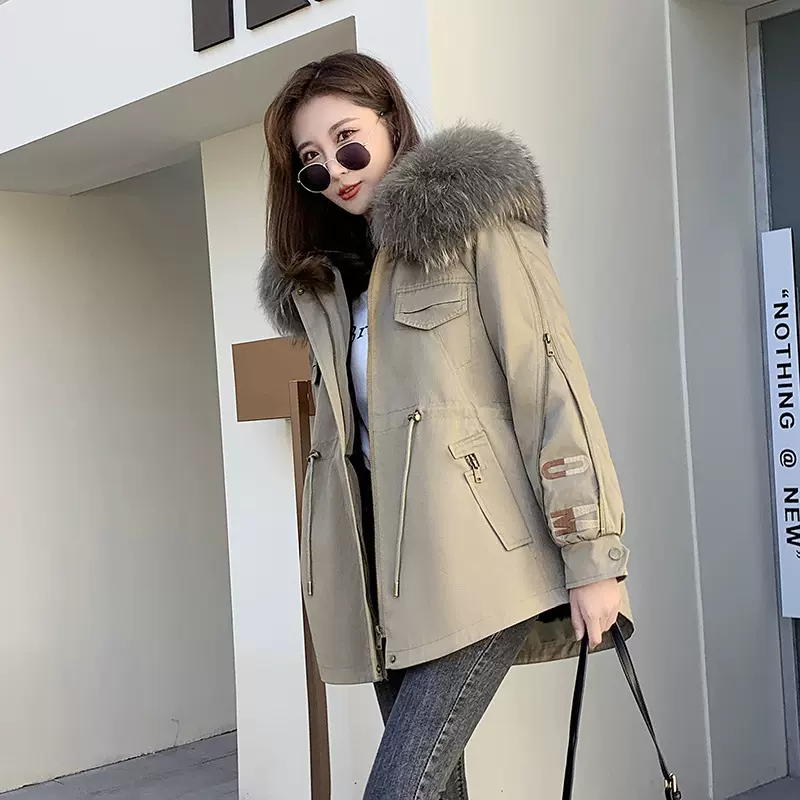 派克服女2025冬季新款獭兔毛内胆可拆卸中长款小个子真毛皮草外套