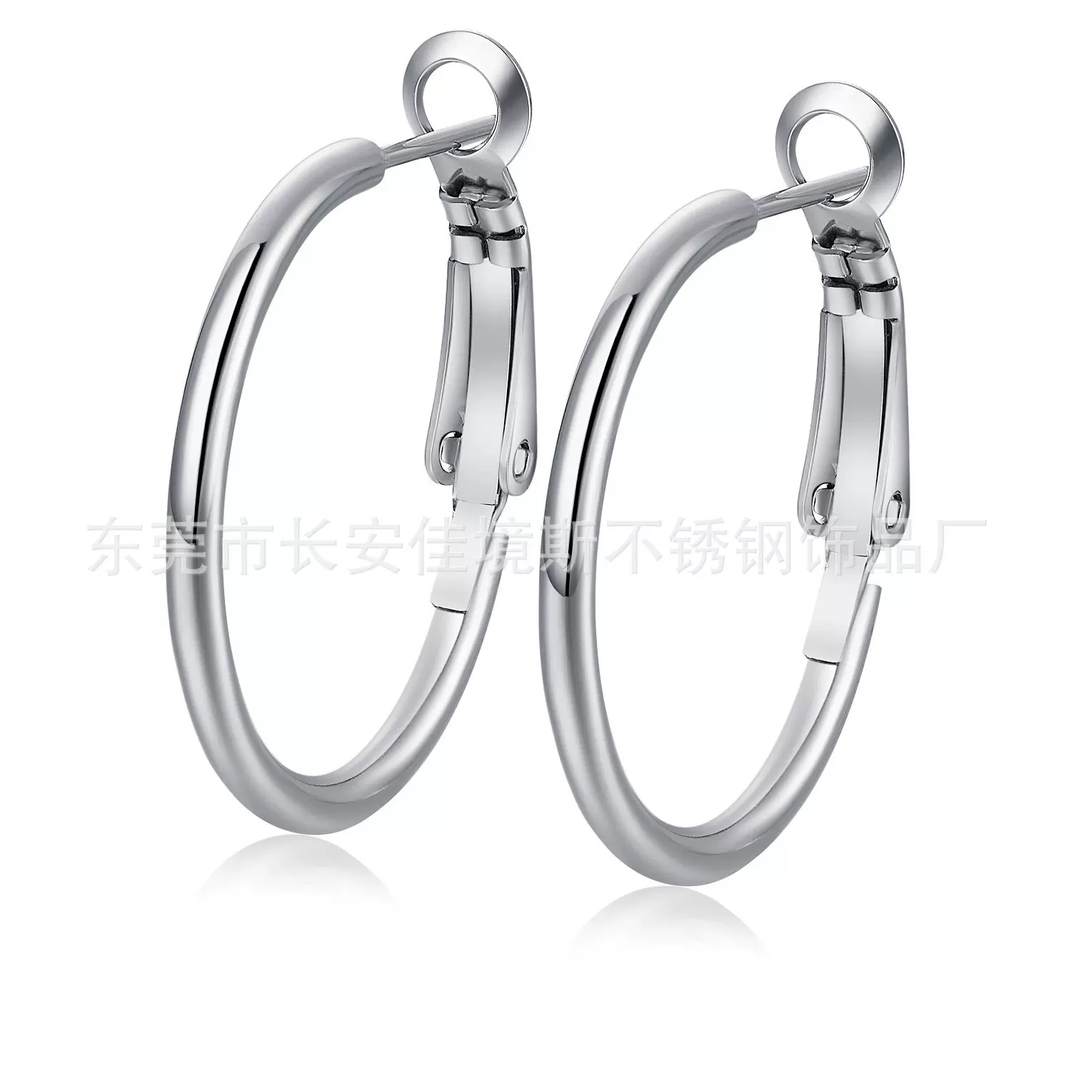 厂家直销钛钢耳环夸张不锈钢大耳圈弹性耳扣虾公扣大线耳环圆形