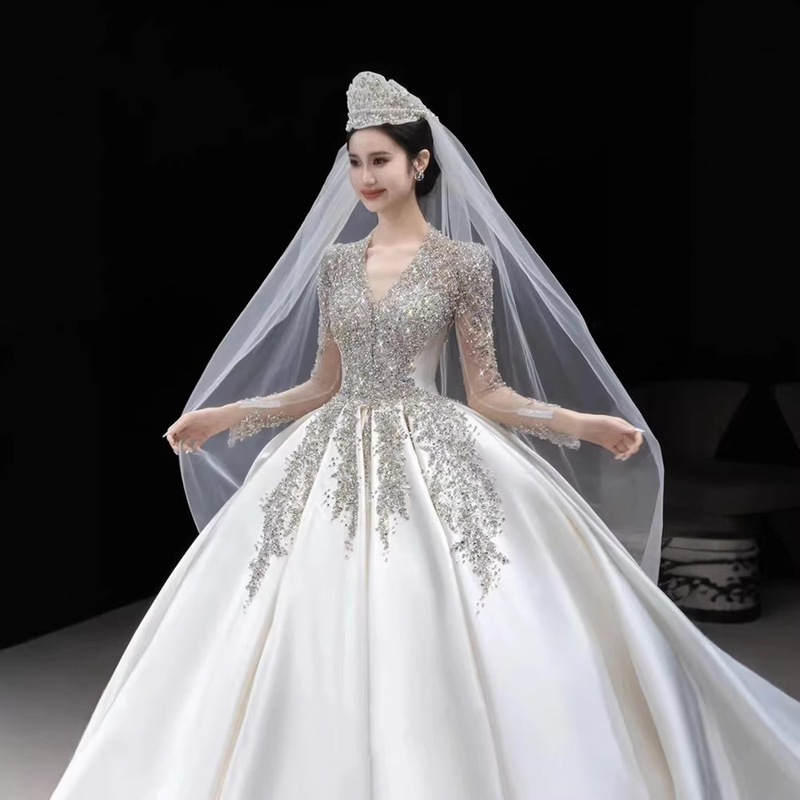 French-Style Vintage Satin Wedding Dress 2026 New Model for Petite Brides, 2026 High-End Formal Gown