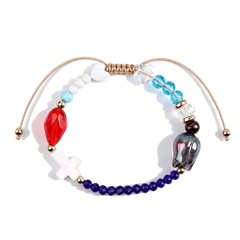 New cross-border product: Colorful crystal bracelet with white cross and heart-shaped crystal faceted beads, woven cross bracelet for women New cross-border product: Colorful crystal bracelet with white cross and heart-shaped crystal faceted beads, woven cross bracelet for women
