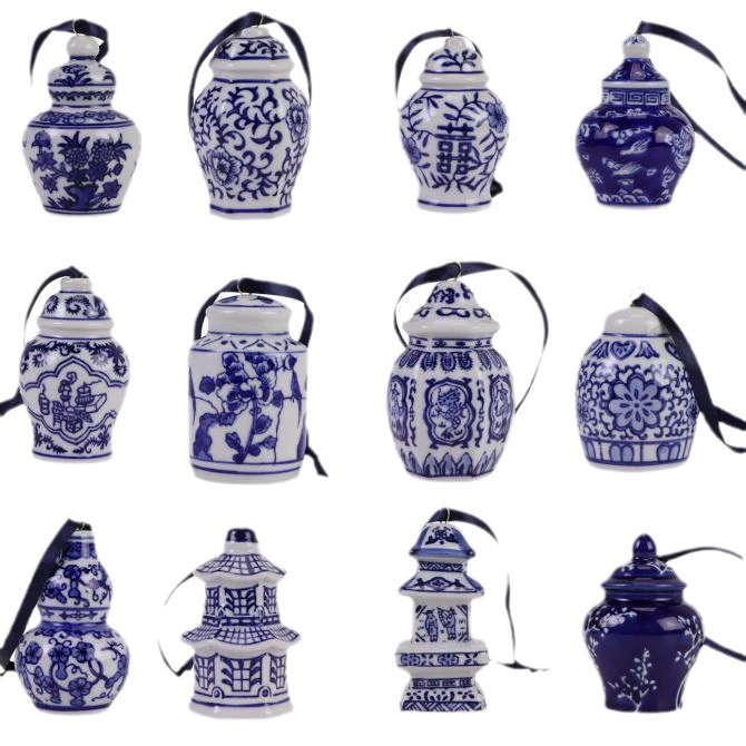 Фарфоровые украшения Jingdezhen рождественская ярмарка украшение ёлки украшение автомобиля голубая и белая фарфор украшения керамическая молодая генеральная банка ветровой колокол