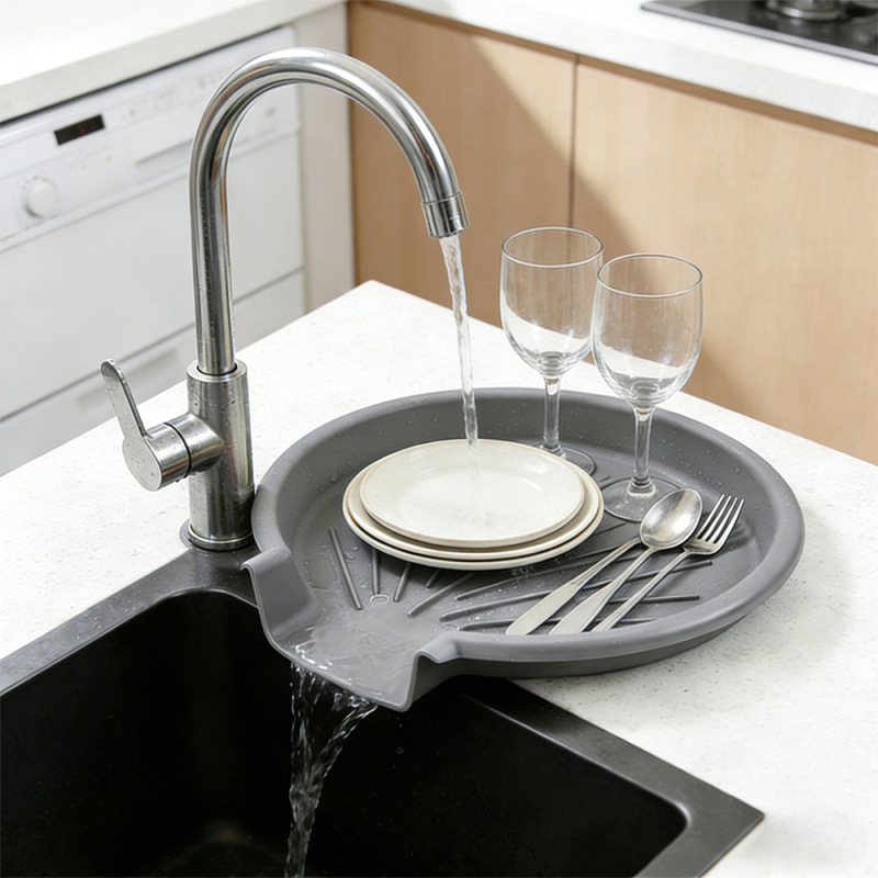 Kitchen Sink Water Filter Tray for Dishes, Fruits, and Vegetables; Countertop Drainage Mat; Dish Drying and Storage Tray