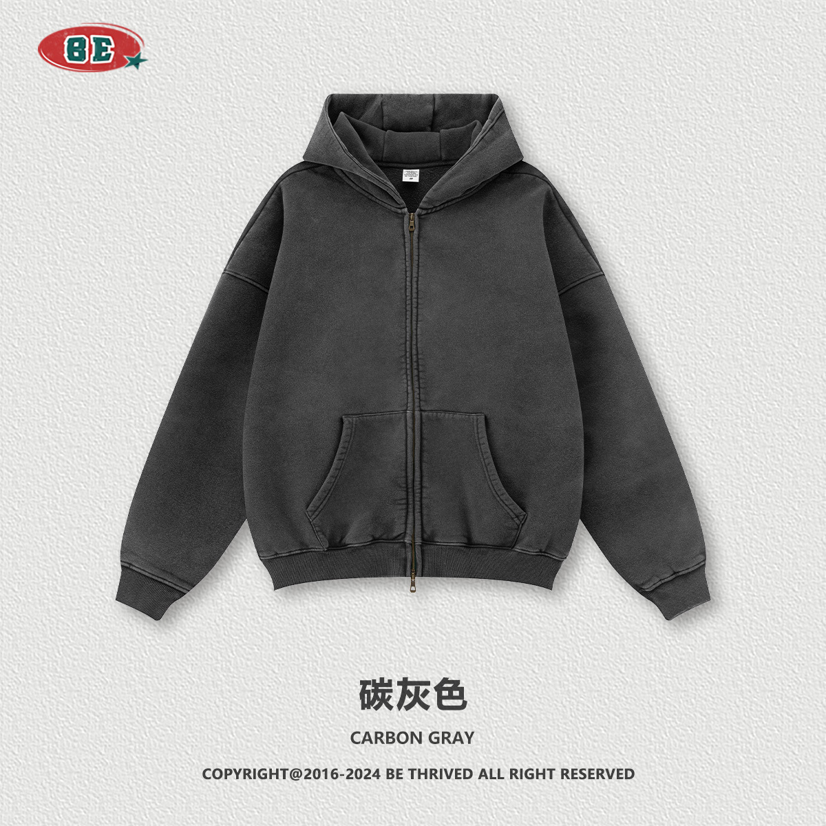 Sudadera con Capucha para Hombre BE, Estilo Americano, Otoño/Invierno 2025, Tendencia, Gruesa, con Forro Polar, Cierre Doble, Retro