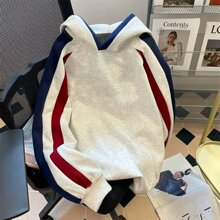 百搭时尚潮流文艺新款美式撞色拼接休闲运动卫衣大码男装外套潮牌