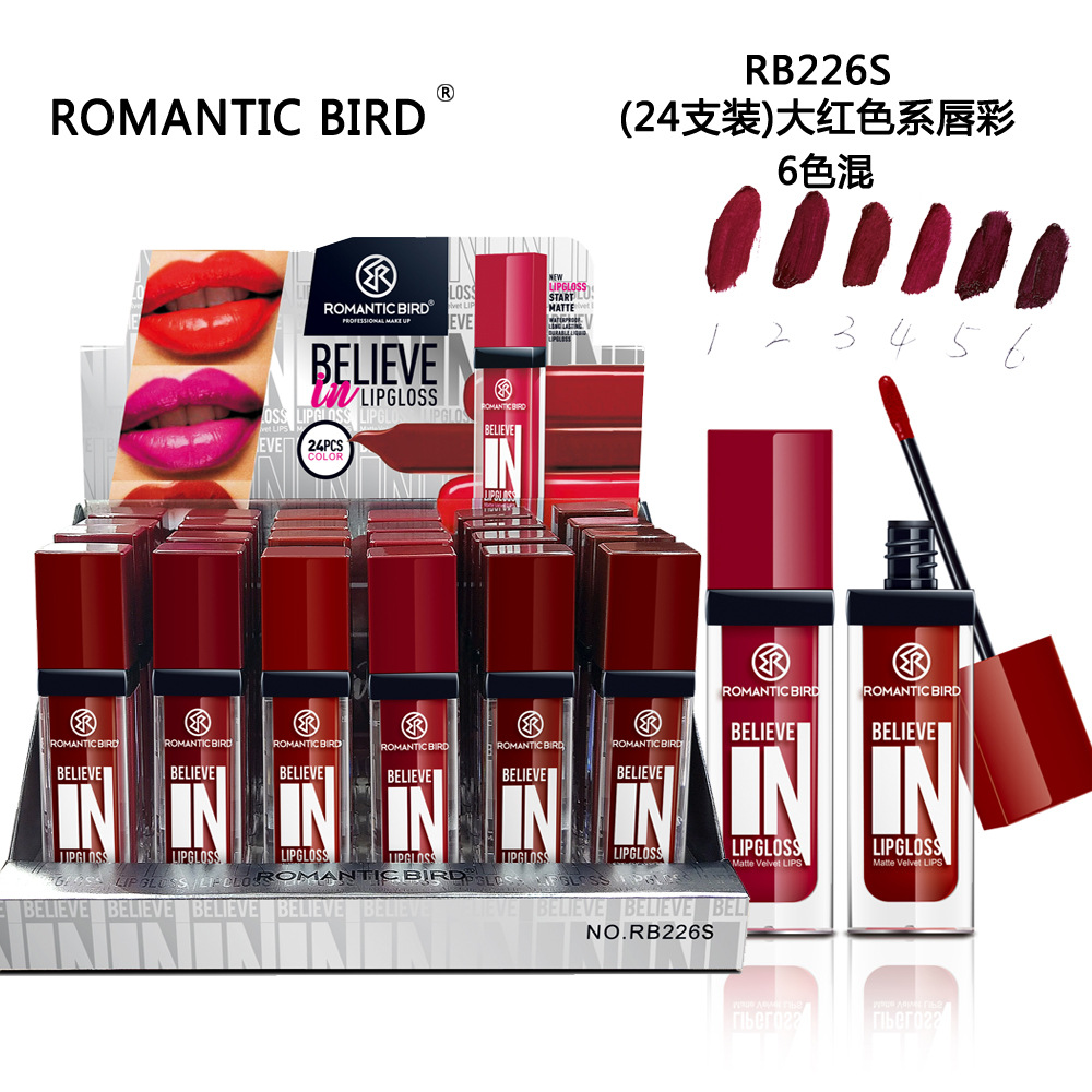 [ 24 Sticks] RB226S bright red Color Lip Gloss ROMANTIC BIRD6 Mixed pack Zhenghong Dark New products