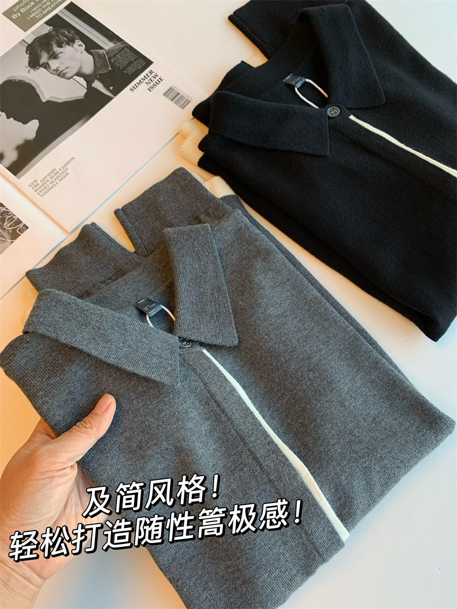 秋冬神仙单品~拼色小翻领羊毛开衫！软糯亲肤显瘦针织衫女G102503