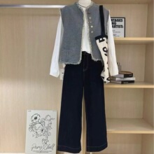 新品毛边牛仔马甲外套女夏季宽松新品感小众圆领无袖坎肩背心潮