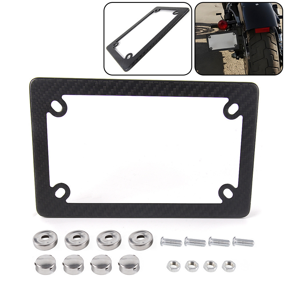 Us Standard 4-Hole Motorcycle License Plate Frame, Matte Dry Carbon License Plate Frame, Us Standard License Plate Holder Modification Accessories