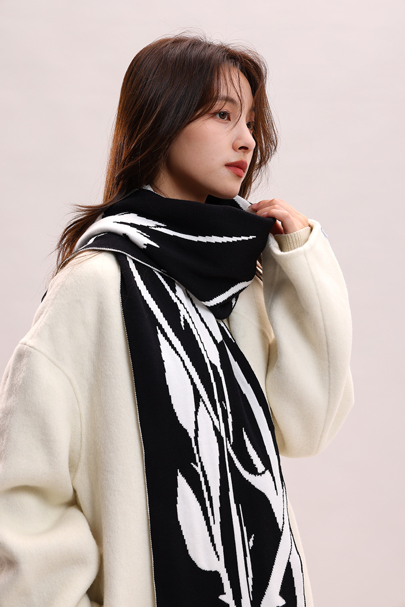 Sciarpa invernale in lana lavorata a maglia con filato di velluto di coniglio, atmosfera rosa spinata estesa, per coppie_voghion.com