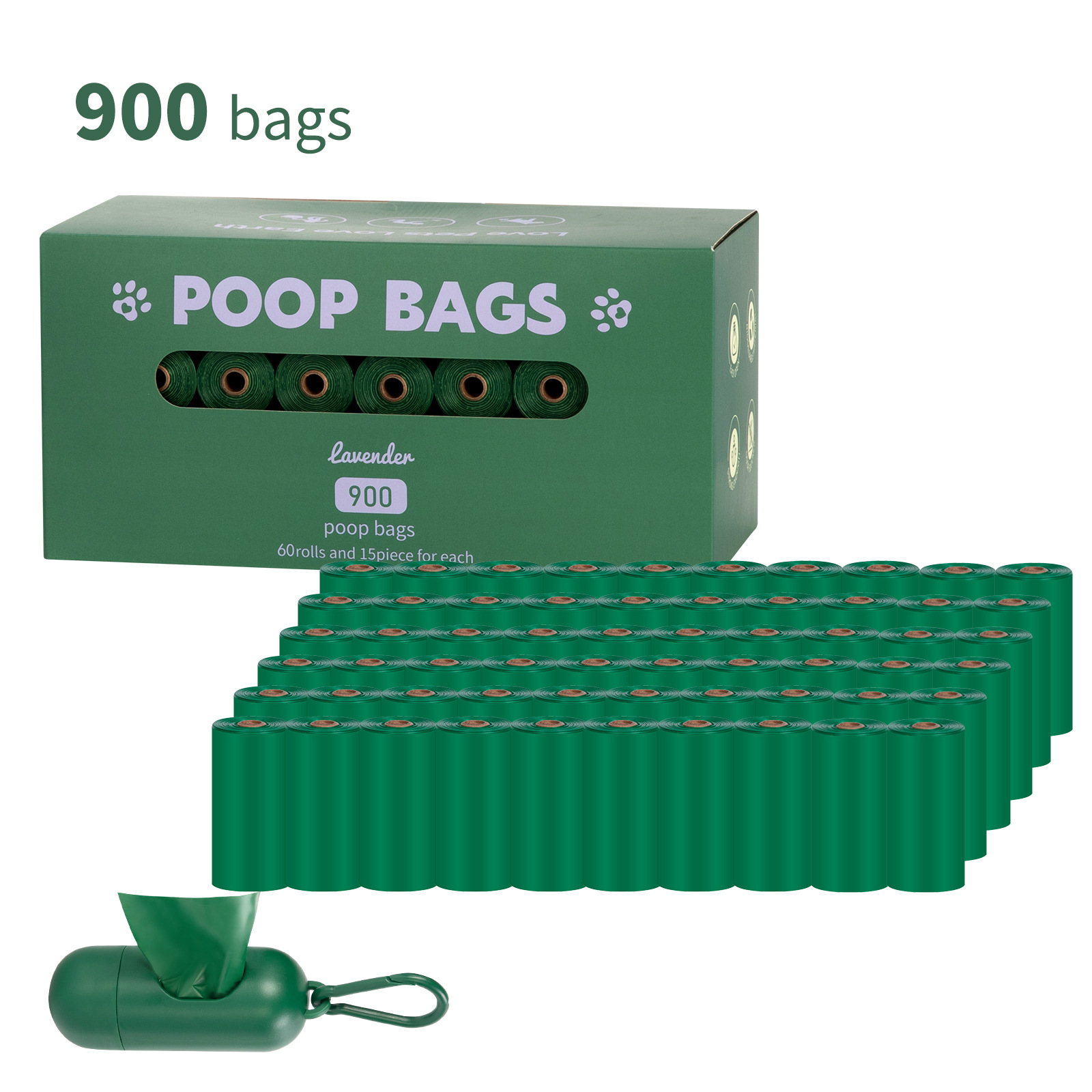 Nueva bolsa de mierda degradable ecológica para perros, bolsa de heces portátil, dispensador de clip de manos libres, bolsa de basura para mascotas