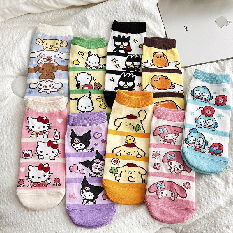 Cross-Border Combed Cotton Cute Cartoon Pure Cotton Girls' Low-Cut Ankle Socks Spring and Autumn Anti-Odor Japanese-Style Striped Socks