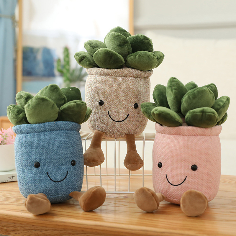 Creative Simulation Plant Smiley Face Succulent Plush Toy Green Plant Ornaments Grab Machine Rag Doll Home Accessories