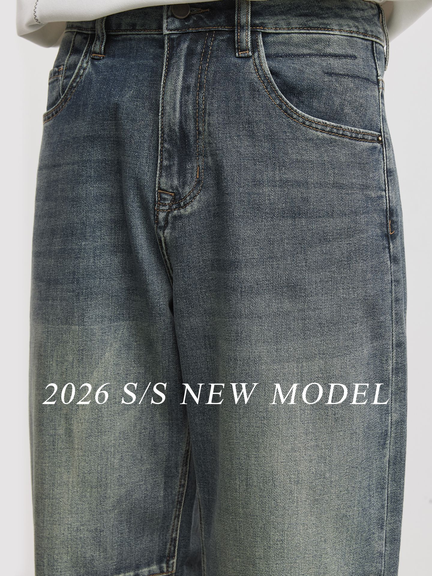 Quần jean nam ống rộng phong cách Mỹ cổ điển, hiệu ứng làm cũ, vải denim mềm mại — Màu xanh da trời
